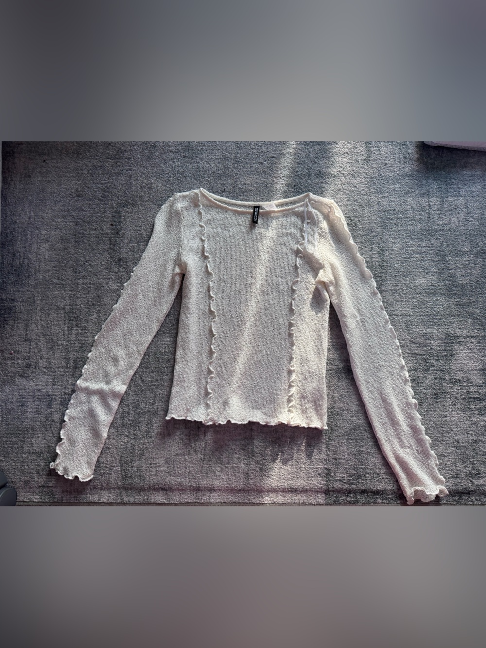 90s style Cream Ruffled Long Sleeve Top